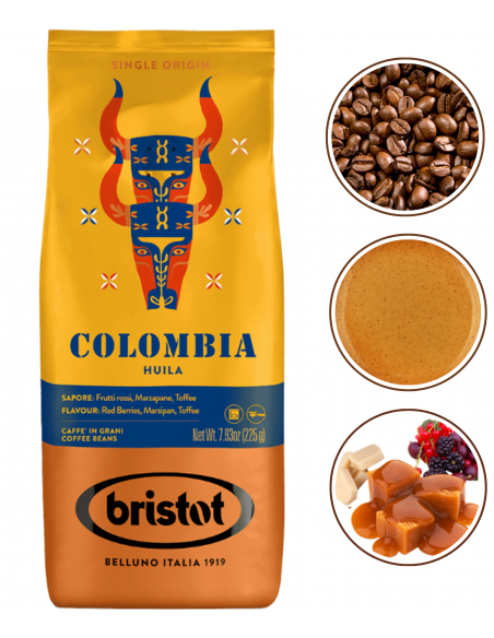 Bristot Colombia kawa ziarnista arabica czarna 225g