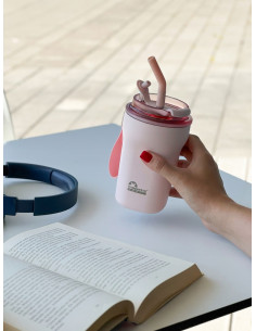 Kubek termiczny ze słomką Majestic Sport Hoody 420 ml różowy 2