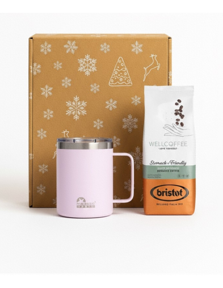 Zestaw świąteczny - kawa mielona Bristot Wellcoffe 200g + kubek termiczny Gump różowy