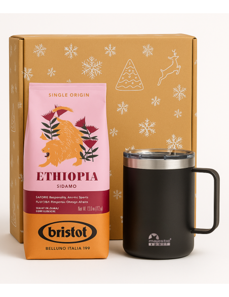 Zestaw świąteczny - kawa ziarnista Bristot Ethiopia + kubek termiczny Gump czarny