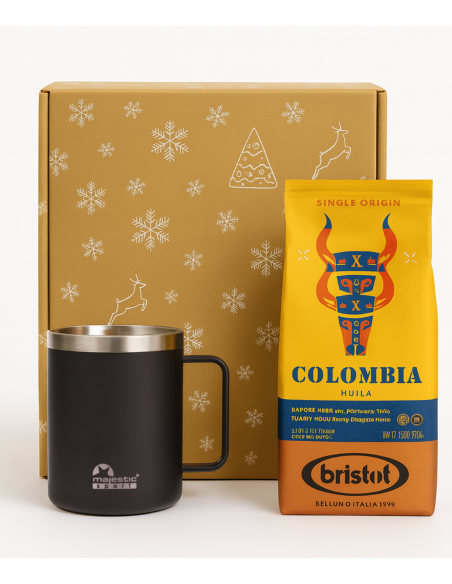 Zestaw świąteczny - kawa ziarnista Bristot Colombia + kubek termiczny Gump czarny