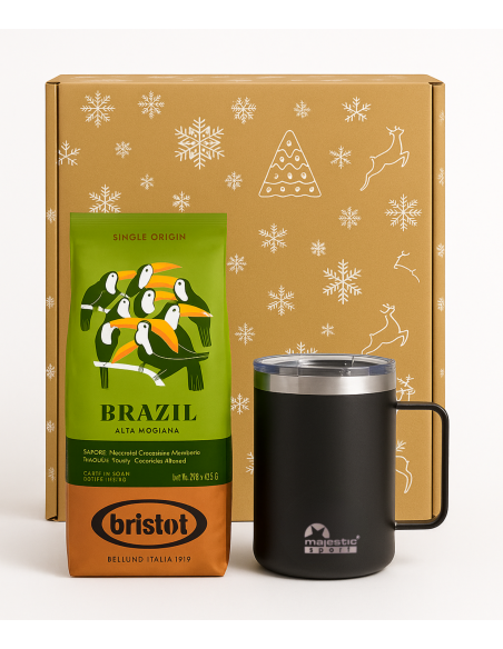 Zestaw świąteczny - kawa ziarnista Bristot Brazil + kubek termiczny Gump czarny