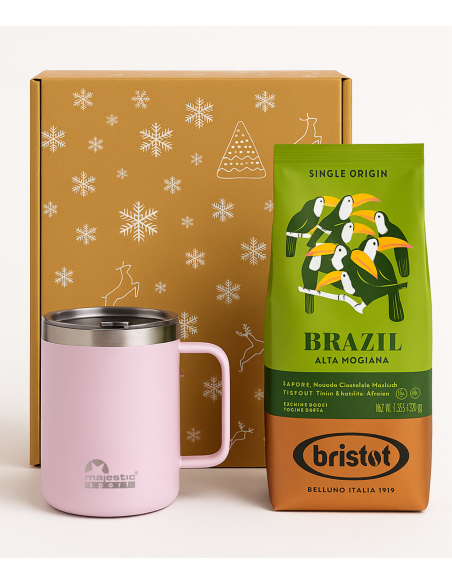 Zestaw świąteczny - kawa ziarnista Bristot Brazil + kubek termiczny Gump różowy