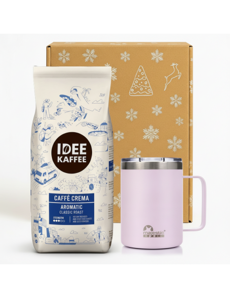 Zestaw świąteczny kawa ziarnista Idee Kaffe Cafe Crema kubek Gump różowy