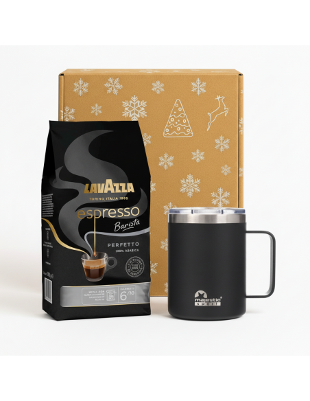 Zestaw świąteczny kawa ziarnista Lavazza Barista Perfetto Espresso + kubek Gump czarny